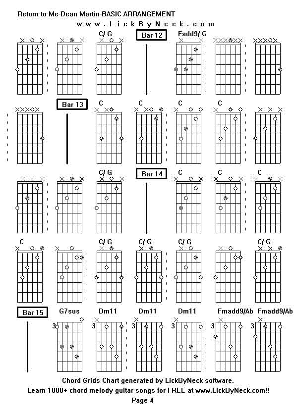 Chord Grids Chart of chord melody fingerstyle guitar song-Return to Me-Dean Martin-BASIC ARRANGEMENT,generated by LickByNeck software.